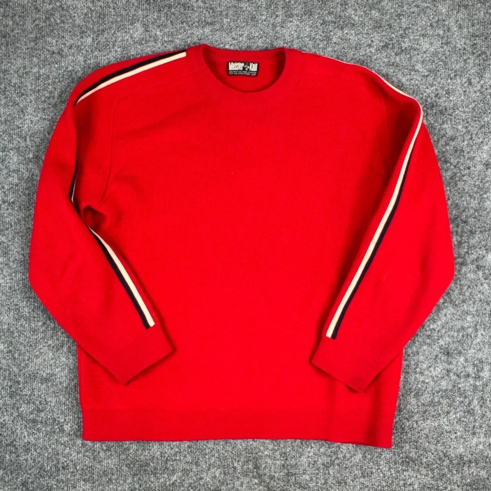 Meister Knit Sweater Mens Size L Red Wool Racing Stripe Crewneck Austria Fair